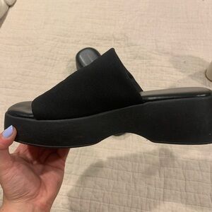 Black slip on platform sandals